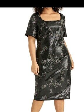 NWT RACHEL Rachel Roy Black Sequin Floral-Accented Dress_1